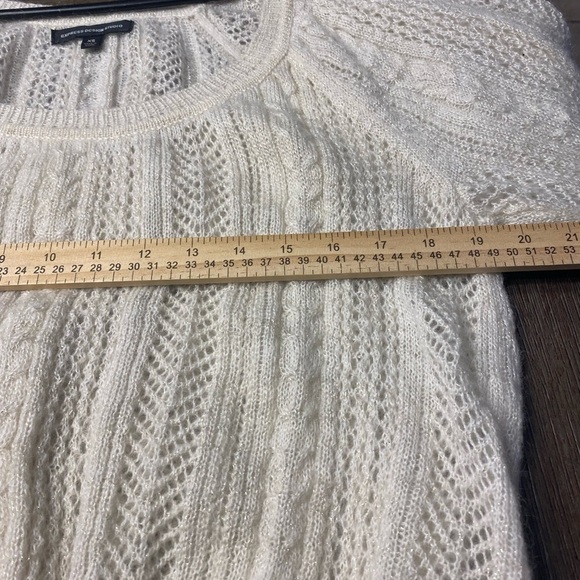 Express Design Studio XS Cream Short Sleeve Scoop Neck Open Knit Sweater Women's - Picture 7 of 7